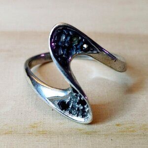 Abstract Sterling Silver Ring Size 7 Black Clear Stone 2.46g Modern Swirl Design